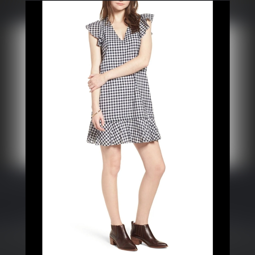 Madewell Black and White Ruffled A-line Mini Dress Size 14